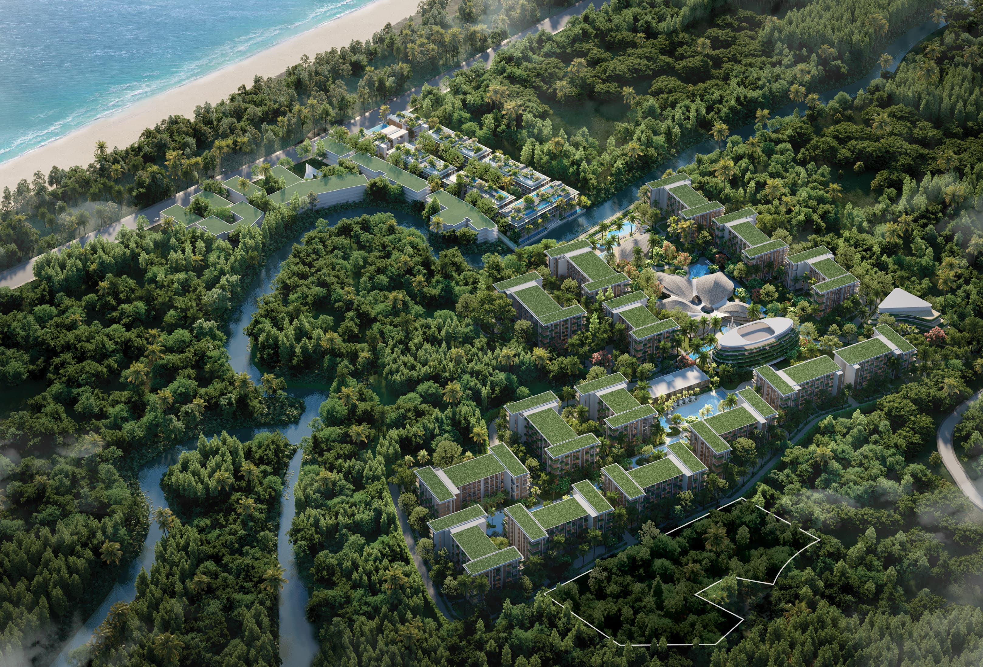 Gardens of Eden from the air, Bang Tao Beach