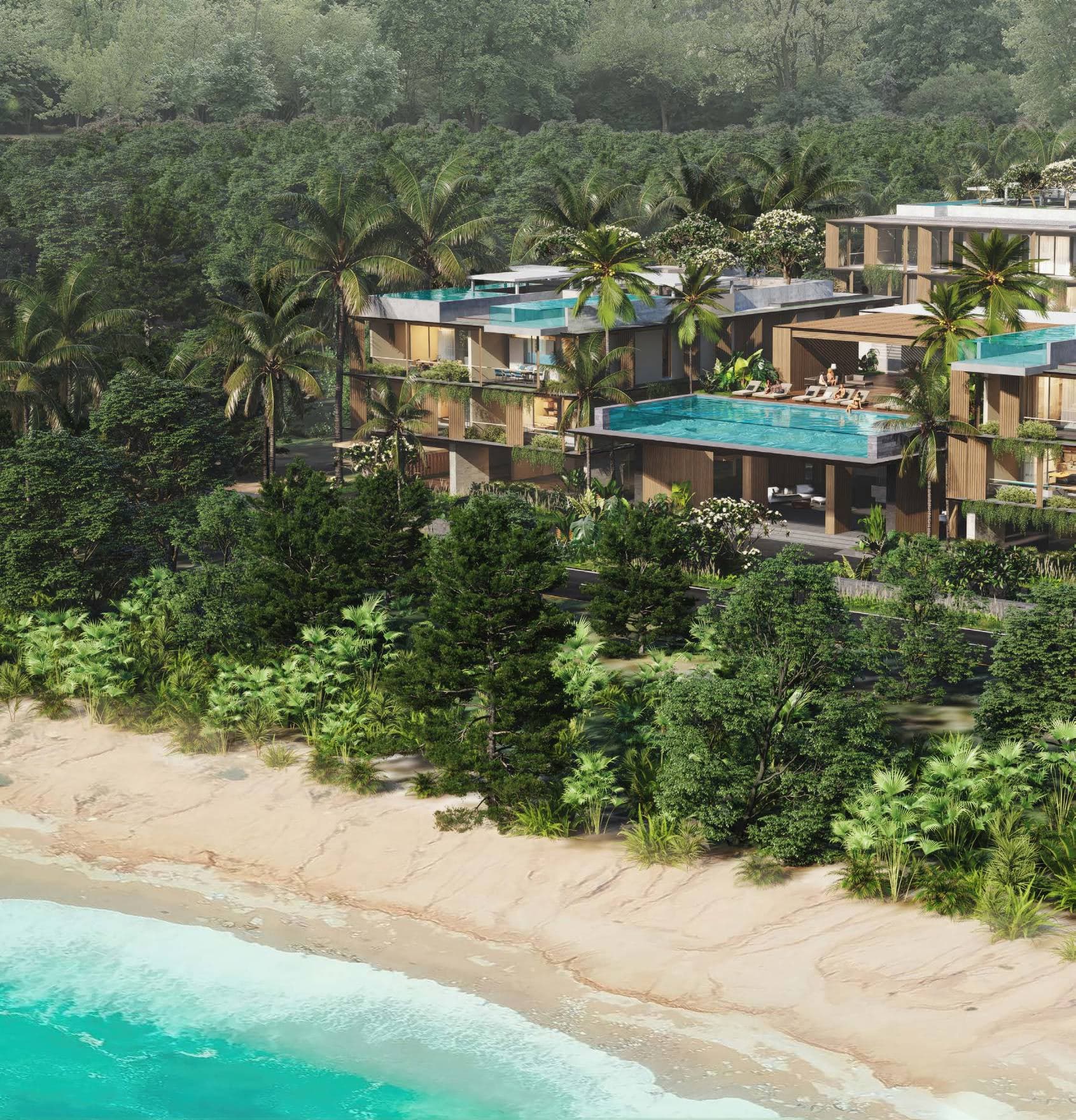Beachfront buildings and Bang Tao sand
