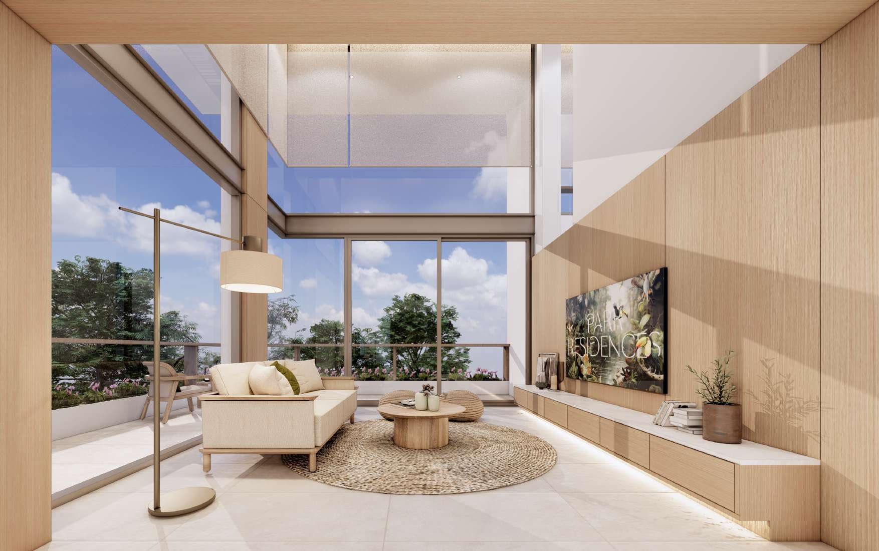 Double-height penthouse living room