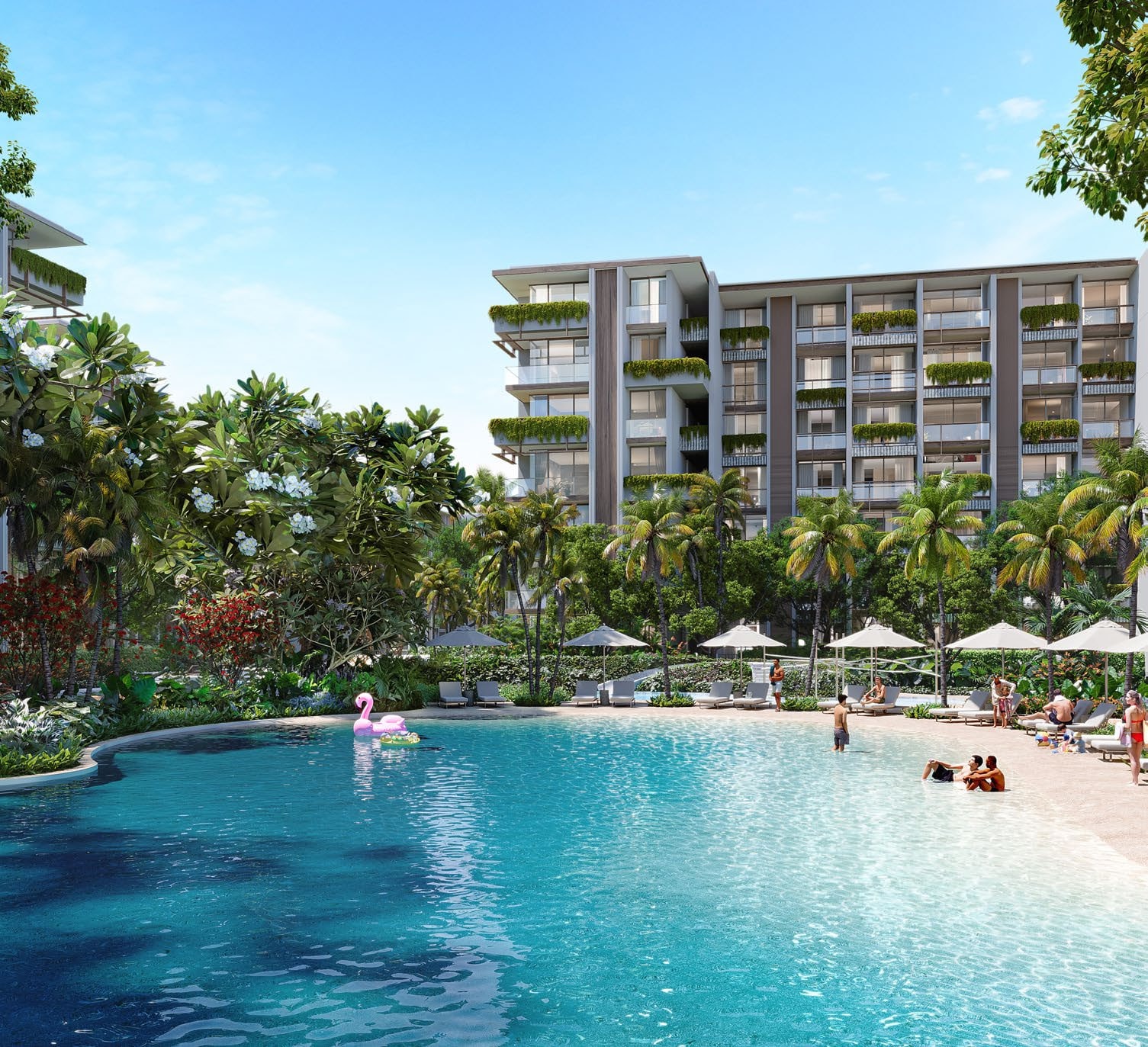 Lake Residences and the swimming lagoon